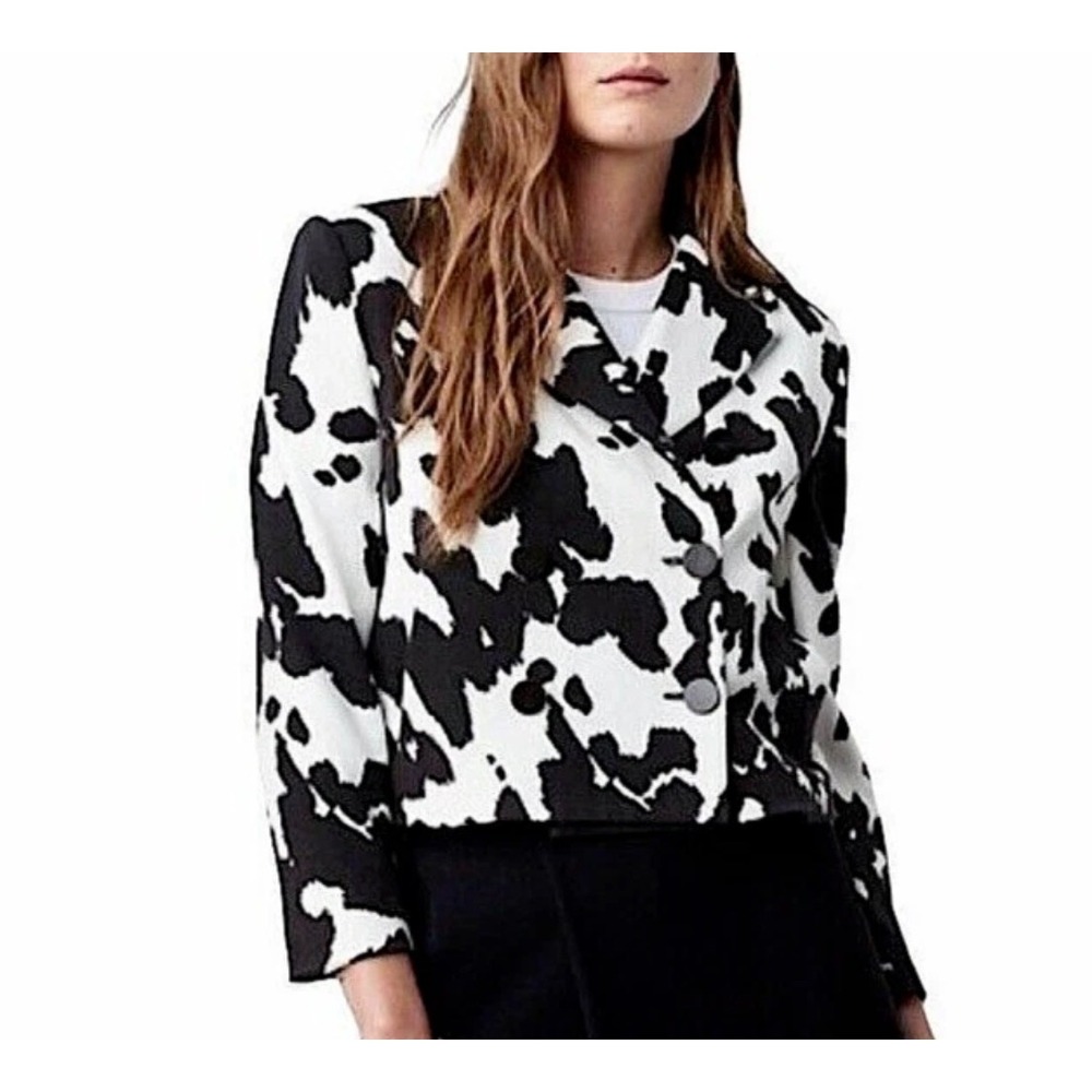 Diane von Furstenberg Blazer Womens S‎ Black White Animal Print Double Breasted